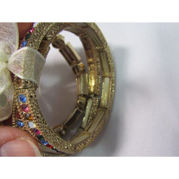 Multi Color Gold Tone Bead Stretch Bracelet Set 6" Wristlet Boho Quite Luxury - Picture 6 of 8